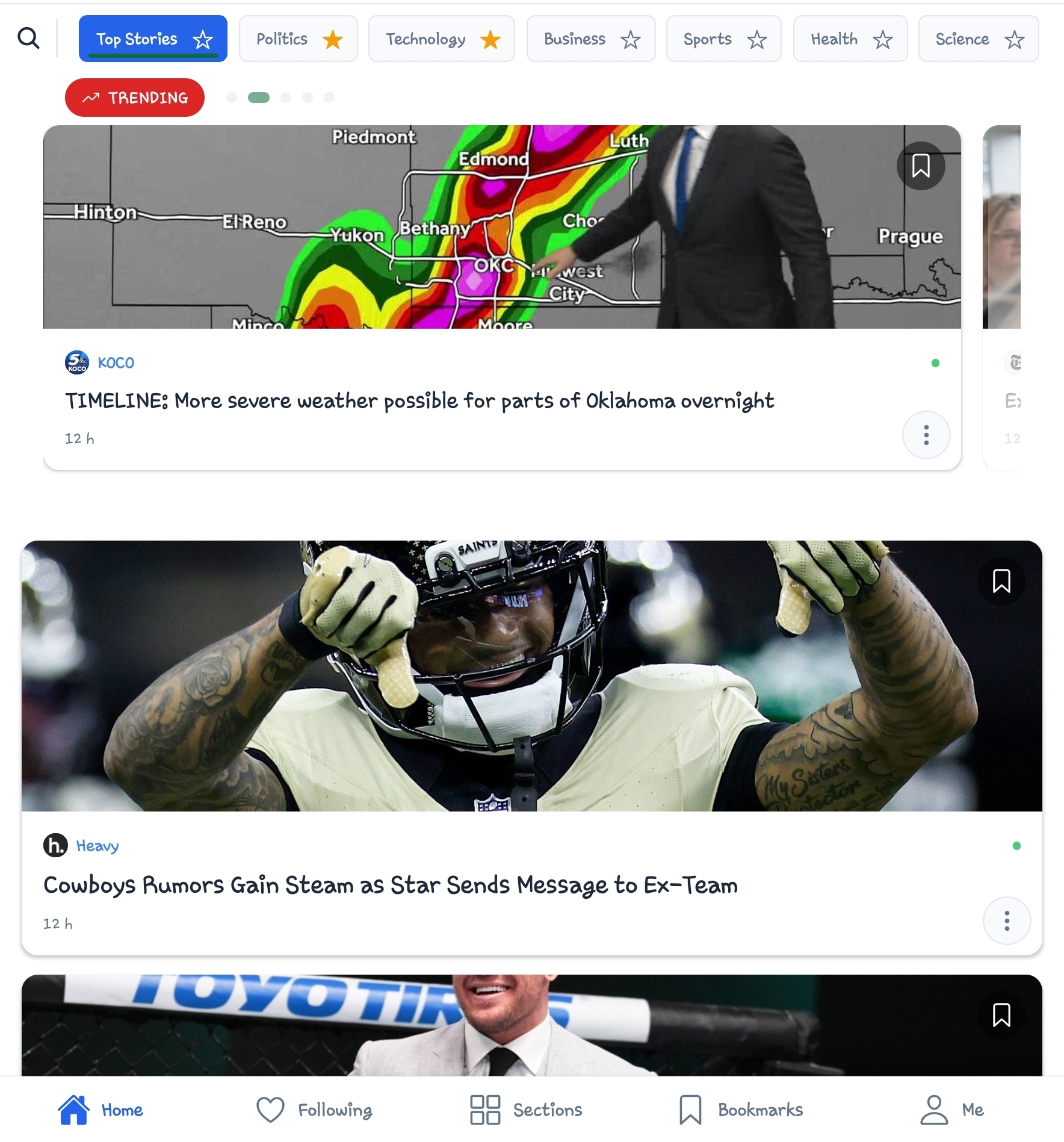 Interface of the News Aggregation App