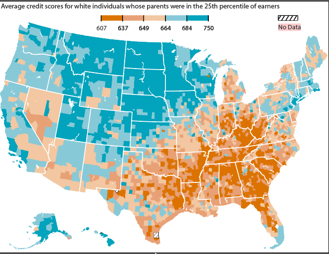 Map of average credit scores across U.S. counties