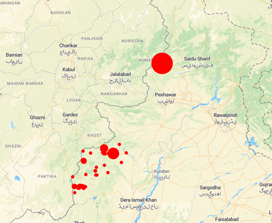 Map-based interactive about drone strikes in Pakistan